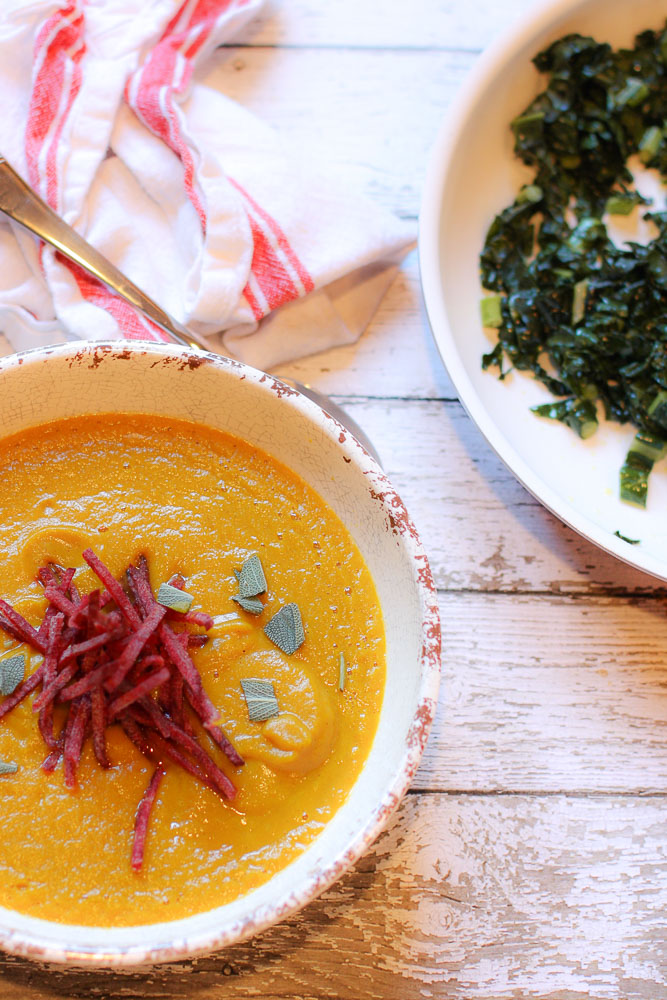 butternut squash soup with kale and beets