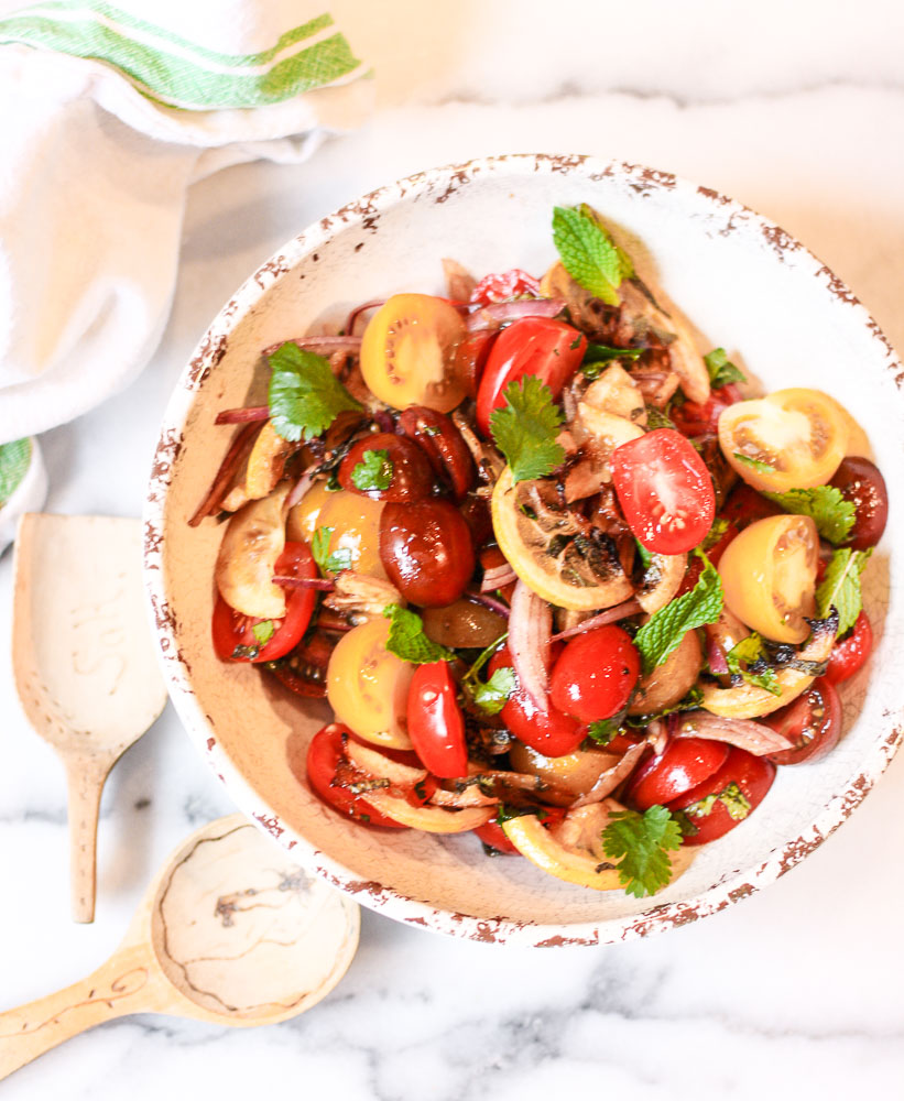 tomato and herb salad with roasted lemons